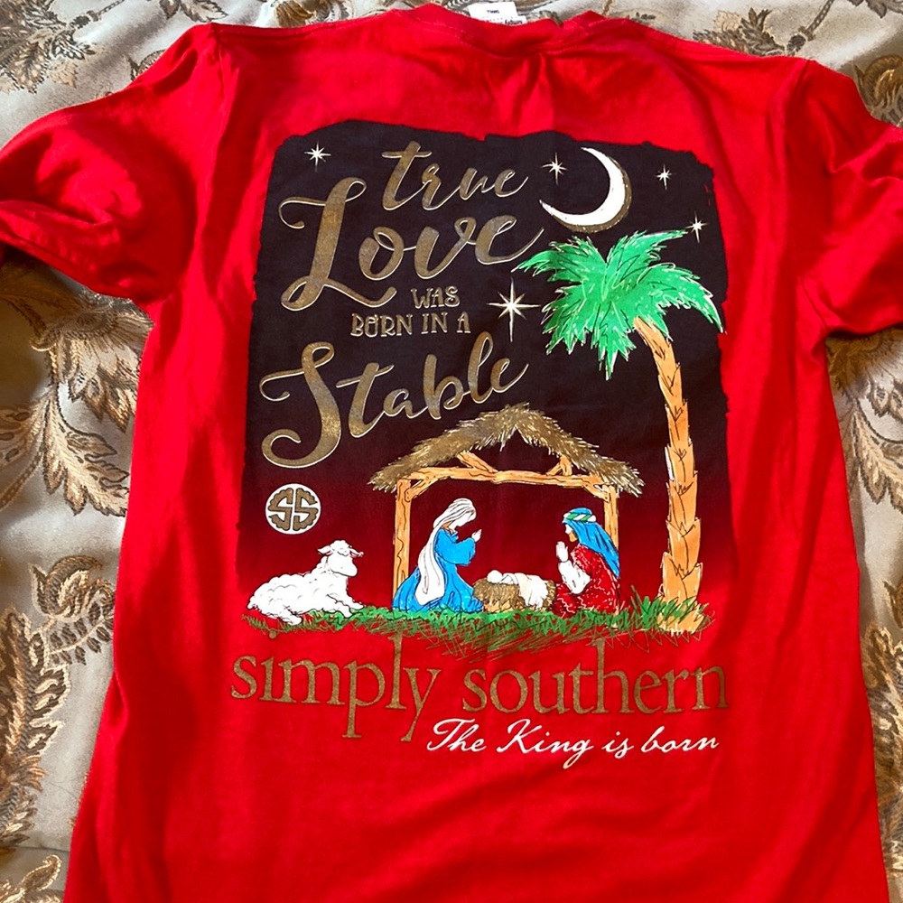 Simply Southern S Red True Love Stable Nativity Graphic Tee Christmas Jesus